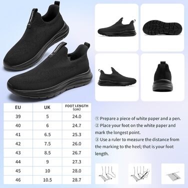 Сліпони чоловічі Sosenfer: зручні дихаючі кросівки без шнурівків для занять спортом, прогулянок та тренувань (1272, чорний, 44 EU)