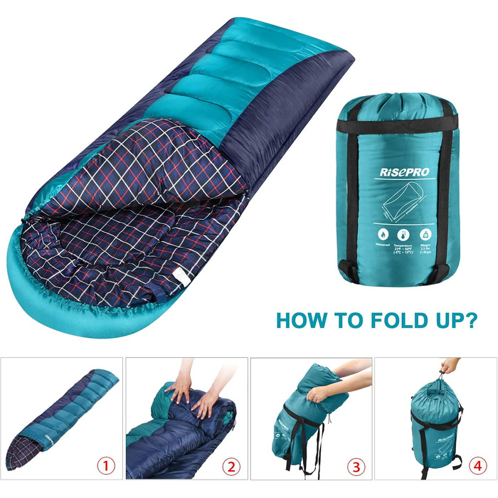 Сплячий мішок RISEPRO Легкий, 1,6 кг фланелевий, водонепроникний, для 3-4 сезонів, дорослих та дітей, для відпочинку на природі, кемпінгу, трекінгу (Зелений)
