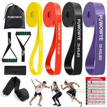 Набір еластичних стрічок для фітнесу з різними рівнями опору, з дверними фіксаторами, ручками, чохлом, сумкою та інструкцією. Стрічки для фітнесу/йоги/силових тренувань для чоловіків та жінок (фіолетовий, чорний, червоний, жовтий)