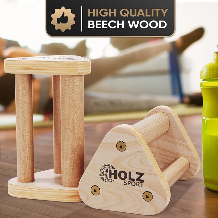 Дерев'яні упори для віджимань HOLZsport Premium, 3 розміри хвату, до 500 кг, компактні, нековзкі, для дому та вулиці, 2 шт.