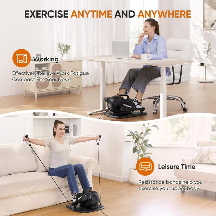 Електричний міні-еліпсоїд Dripex 3-в-1 для дому: тренажер для ніг з регулюванням швидкості та опору, повністю зібраний, помаранчевий