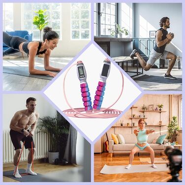 Скакалка WIYETY з лічильником, підшипниками та антиковзними ручками, регульована довжина, для чоловіків, дітей та дорослих - Рожевий