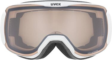 Гірськолижна маска uvex downhill 2100 V для жінок і чоловіків, фотохромна, антифог, універсальний розмір, біла матова/vario сріблясто-прозора