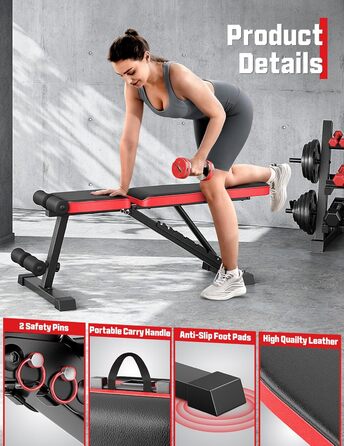 Регульована складана лава для тренувань з 9-рівневим налаштуванням спинки, чорна. Максимальне навантаження: 300 кг