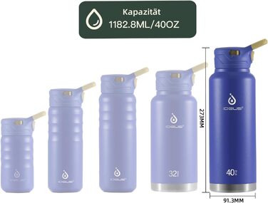 Термос пляшка IDEUS 1140 мл з нержавіючої сталі, вакуумна спортивна фляга з подвійною стінкою та герметичною кришкою, фіолетова