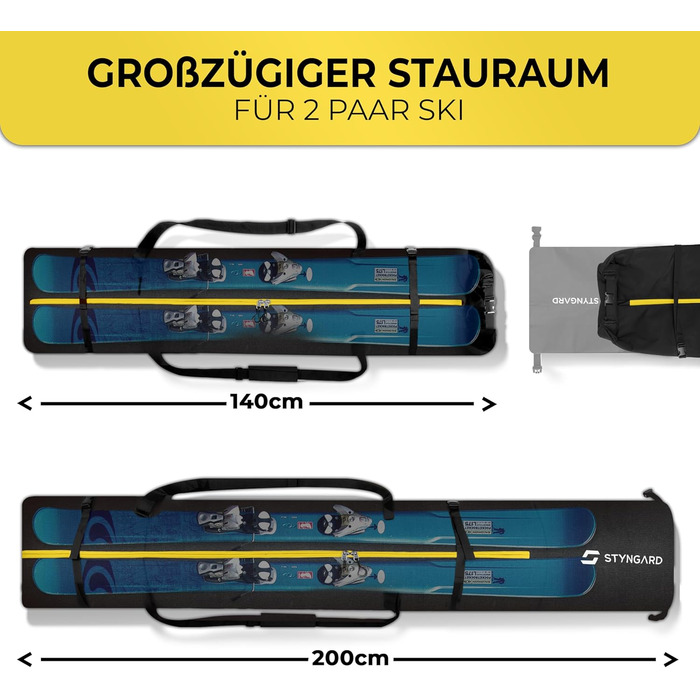 Чохол для лиж STYNGARD KITZBÜHEL (2 пари) - XXL, чорно-жовтий, водонепроникний