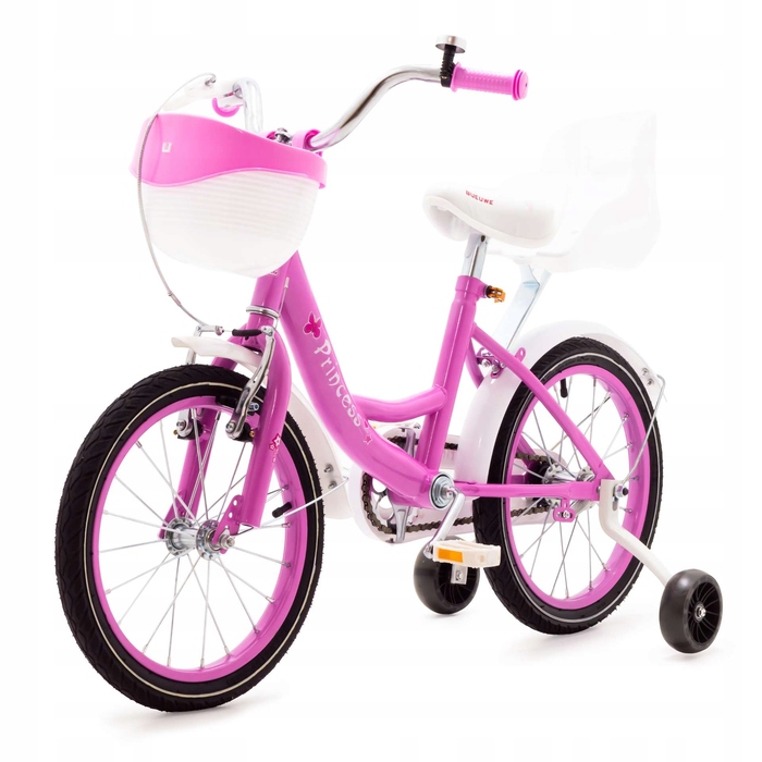 Дитячий велосипед 16 дюймів для дівчинки, рожевий, зі стрічками та сидінням
