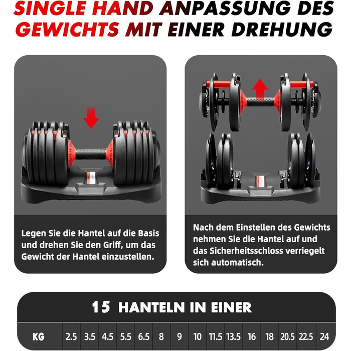 Регульовані гантелі 15 в 1: комплект 24-40 кг для силових та домашніх тренувань
