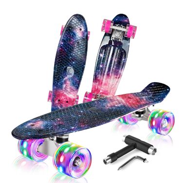Скейтборд BELEEV 22 дюйми Galaxy Purple з LED колесами та T-інструментом для початківців (для дітей, підлітків, дорослих)