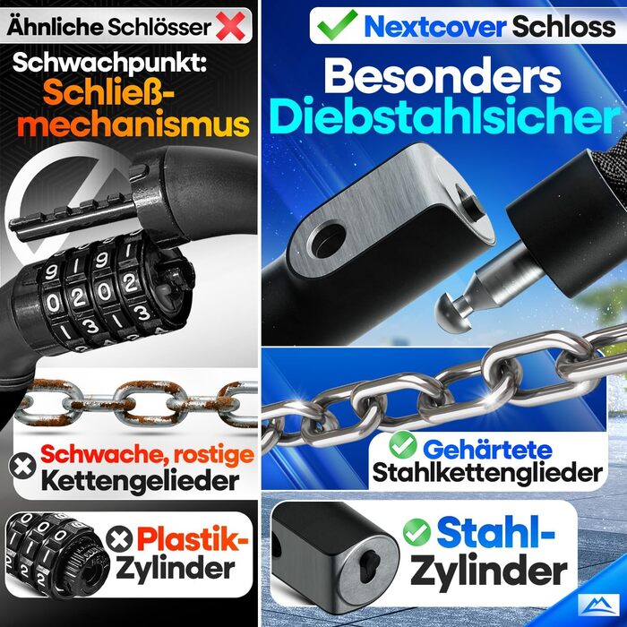 NEXTCOVER® LockOne Замок для велосипеда з ключем I Надійний та міцний ланцюговий замок I Захист від крадіжки, 3 ключі, чорний колір