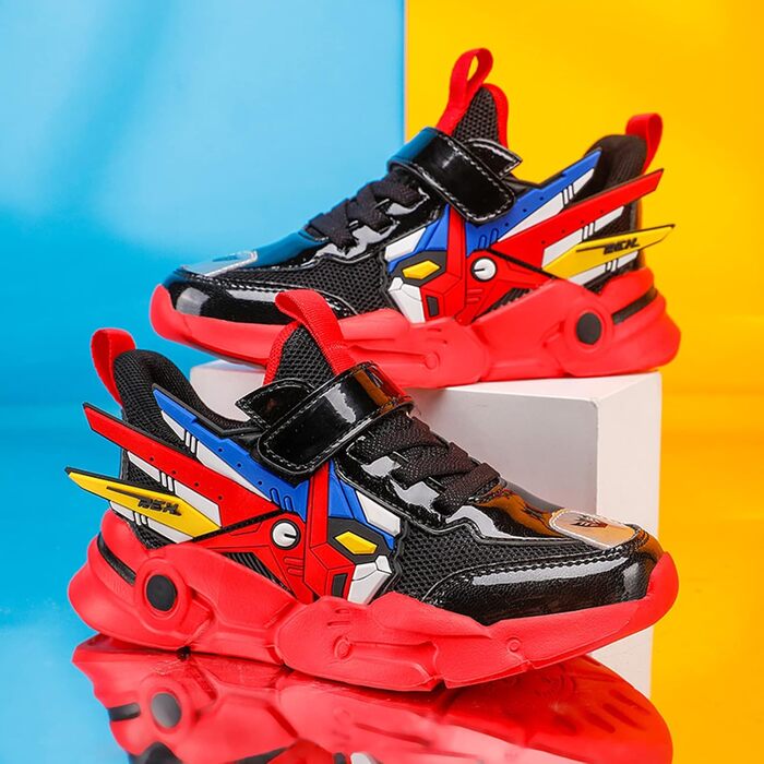 Дитячі кросівки для бігу: легкі спортивні туфлі на липучці для хлопчиків та дівчаток, дихаюча сітка, розмір 27-39, червоні