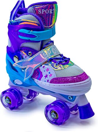 Дитячі ролики-хвіст русалки Scale Sports для дівчаток, регульовані, з підсвічуванням, фіолетові (2.5-5 UK)