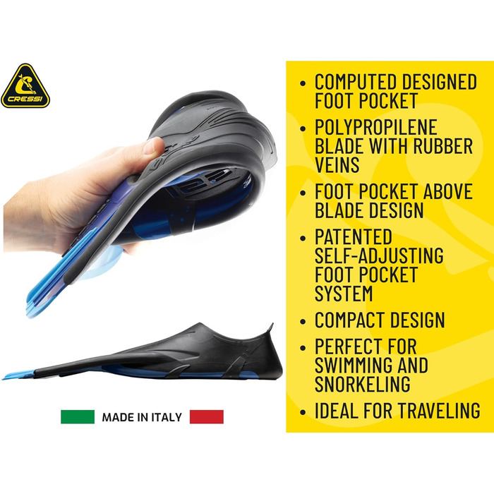 Ласти для плавання Cressi Agua Short - короткі, зручні, з саморегулюванням, для подорожей, блакитні/азурні, EU 45/46 (11.5/12.5-12.5/13.5 US)
