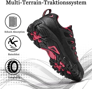 Туфлі для хайкінгу SHULOOK для жінок, водонепроникні, легкі, трекінгові, туристичні, для походів, кемпінгу, риболовлі, чорні, червоні, 38 EU