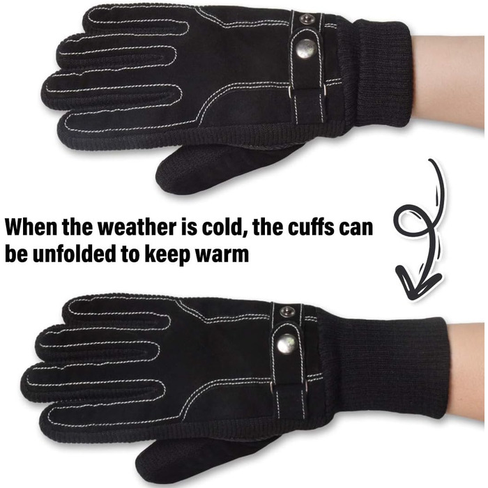 Чоловічі зимові рукавички KXF з шкіри, теплі, з флісовою підкладкою, вітронепроникні, для їзди на велосипеді, водіння, бігу, кемпінгу, походів, чорні, регульовані