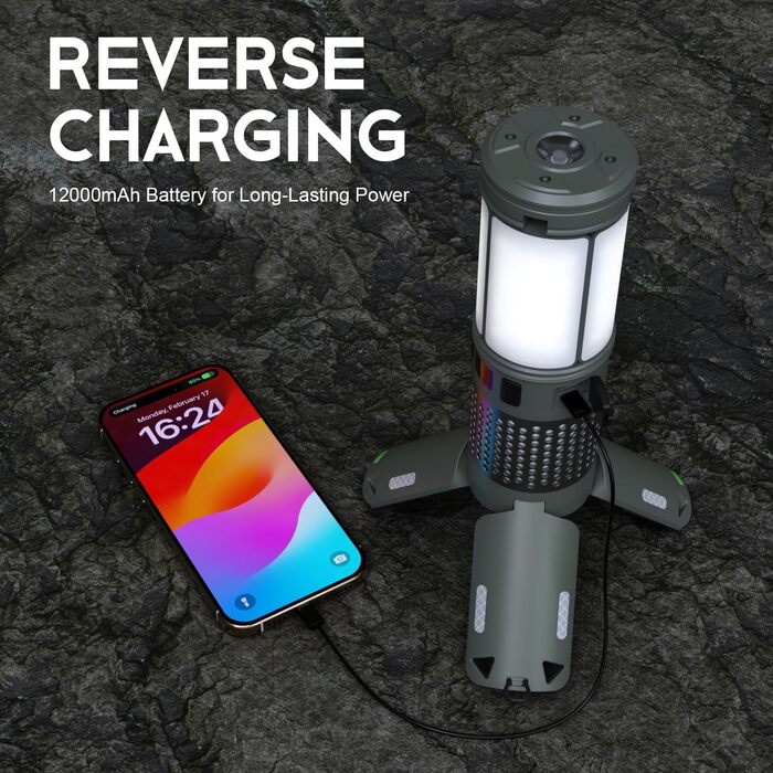 Ліхтар кемпінговий акумуляторний Teleskop Campinglampe 12000 mAh, багатофункціональний, магнітний, водонепроникний IPX5 для кемпінгу та подорожей