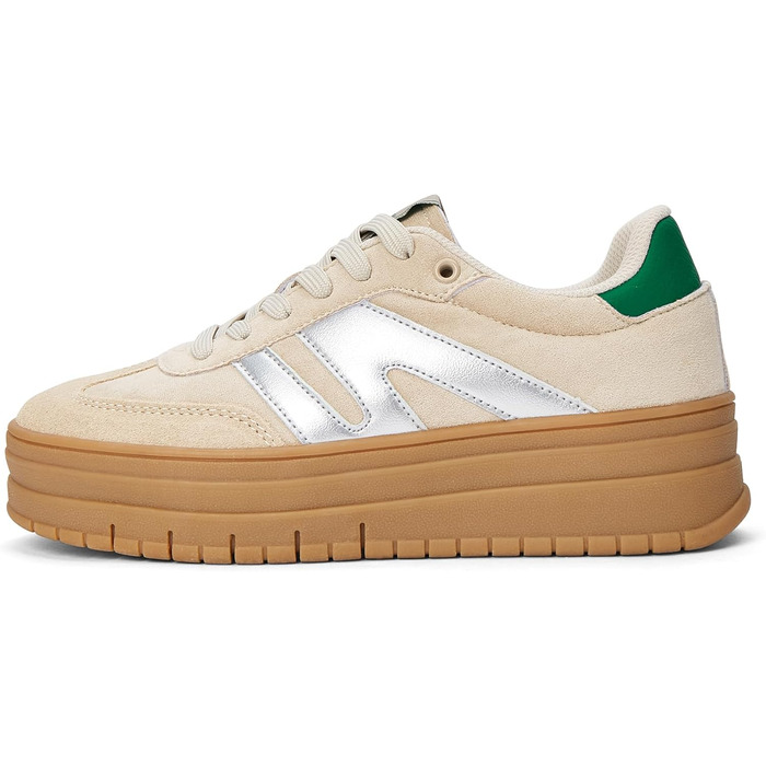 Кросівки LUCKY STEP Plateau Sneaker для жінок - платформа, канвас, ретро стиль, низький профіль, комфортні для повсякденного носіння, 42 EU, бежево-зелені