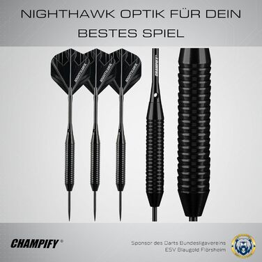 Набір дротиків сталевих 23g 'Nighthawk' з аксесуарами: 3 дротики, 6 стержнів, пір'я. Чорні дротики для гри в дартс