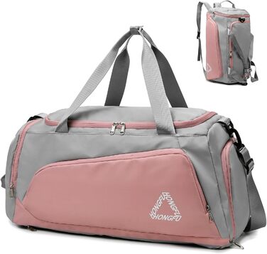 Спортивна сумка для жінок 45L з відділенням для взуття, мокрою сумкою, водонепроникна, для подорожей, спортзалу, тренувань, басейну. Ідеальна для фітнесу, спорту, подорожей. Кольори: зелений/рожевий (сірий/рожевий)