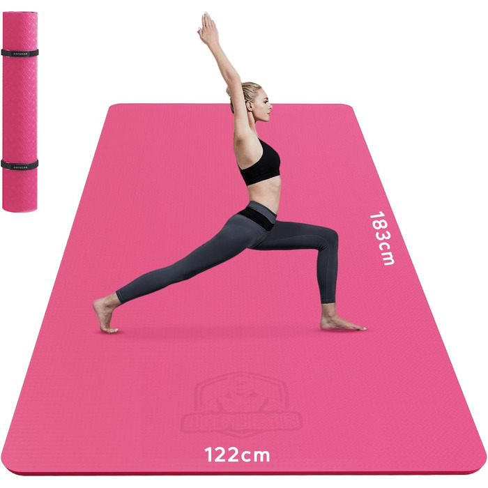 Йога-мат XXL HAPBEAR 183x122x6 мм, нековзкий, для фітнесу, пілатесу, тренувань, рожевий