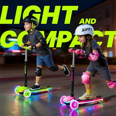 Самокат дитячий Ziffy з LED підсвіткою, регульованою ручкою (4 положення) та широкою антиковзною декою, до 50 кг (Rot/Ausflug)