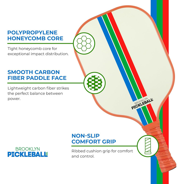 Паддл для піклболу Brooklyn Pickleball Co. | Вуглецеве волокно | Стільникова структура | Нековзний руків'я | Одиночний | Білий (Крем)