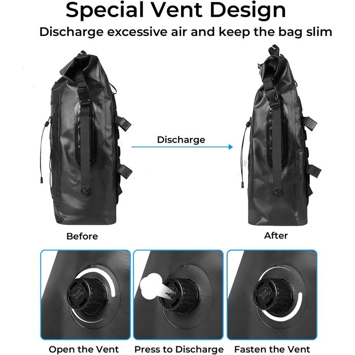 Водонепроникний рюкзак 25L для жінок та чоловіків: Dry-Bag з рол-закриттям та плавучістю для каякінгу, рафтингу (Чорний)