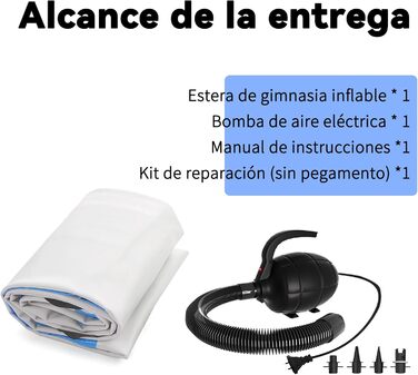 Килимок для гімнастики DOBESTS Airtrack Matte, 500x100x20 см, блакитний, з насосом та сумкою