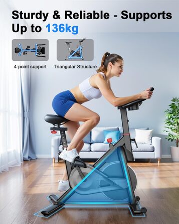 Велотренажер з регульованим магнітним опором, ергометр для дому, фітнес-велосипед 136 кг з тримачем для планшета, фітнес-велосипед з додатком, для дому та фітнес-студії, чорний