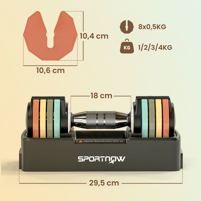 Регульований набір гантелей, гантелі від 1 до 5 кг з швидкою зміною ваги та підставкою, неслизькі ручки, компактне зберігання