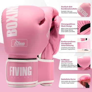 Боксерські рукавички жіночі FIVING Pro Style 12oz рожеві для тренувань, муай тай, спарингу, боксерського мішка, PU шкіра