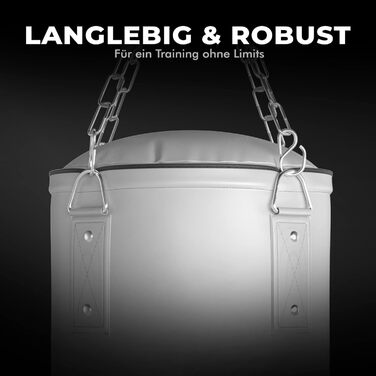 Боксерський мішок FIGHTR®: міцний та довговічний | Комплект з 4-х точковою сталевою ланцюгом для боксу, кікбоксингу, MMA, муай-тай та інших єдиноборств (порожній, білий)