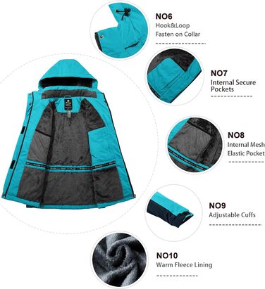 Жіноча зимова куртка Wantdo для катання на лижах, сноуборді, туризму. Тепла флісова куртка з капюшоном, вітрозахисна, з підкладкою, колір: блакитний