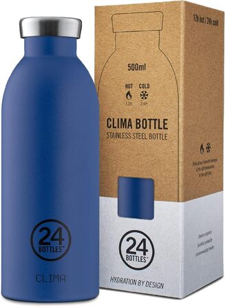 Термобутилка 24Bottles Clima 500 мл, сталева, для води та напоїв, тримає холод 24 год, тепло 12 год, герметична, екологічна, для спорту, Gold Blue