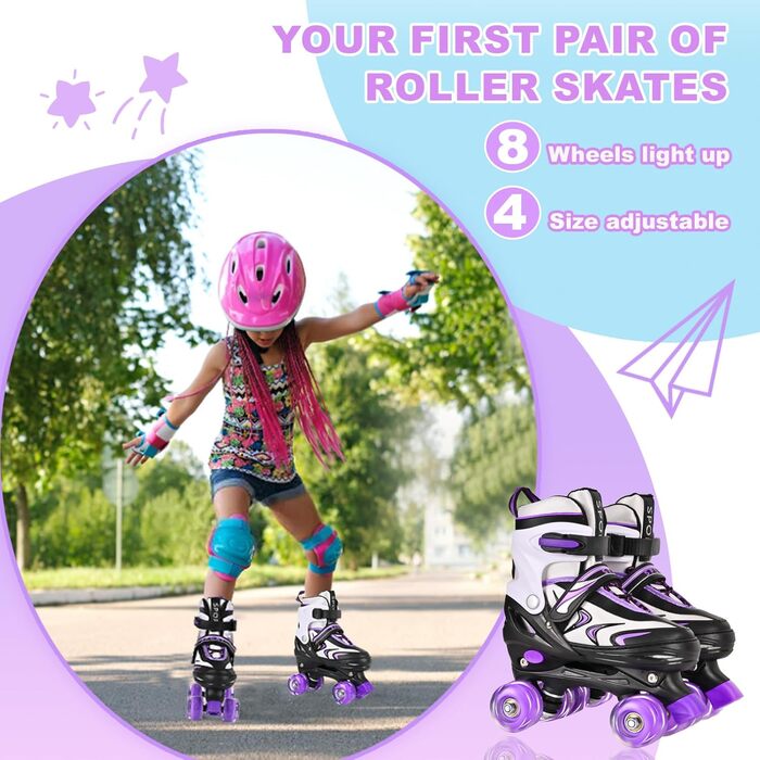 Роликові ковзани дитячі регульовані Duzskj для хлопчиків та дівчаток, фіолетові, 4 розміри