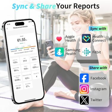 Вага Arboleaf для вимірювання жиру в тілі, аналіз складу тіла з LED-дисплеєм, Bluetooth, до 180 кг, чорний CS20L