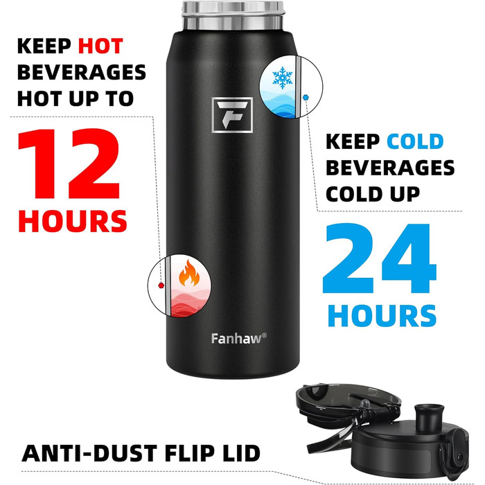 Фанав 600мл ізольована спортивна пляшка для води з трубочкою з нержавіючої сталі для школи, дітей, чоловіків та жінок (600мл, фіолетово-зелений)