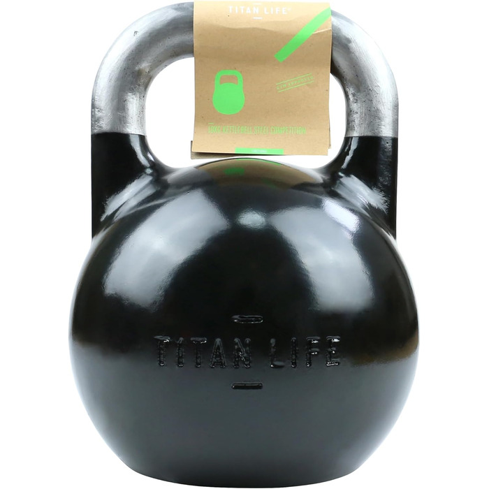 Професійна гиря TITAN LIFE PRO 10 кг зі сталі для змагань, чорна, велика опорна поверхня, легований сплав