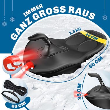 Кесер® Бобслей Bob Schneebob Alpina з LED-підсвіткою, тросом, для дітей та дорослих, пластиковий, чорний