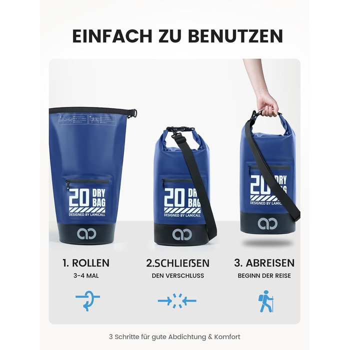 Водонепроникний рюкзак-сумка Dry Bag Lamicall 10 літрів, блакитний - міцний, з водонепроникним чохлом для телефону