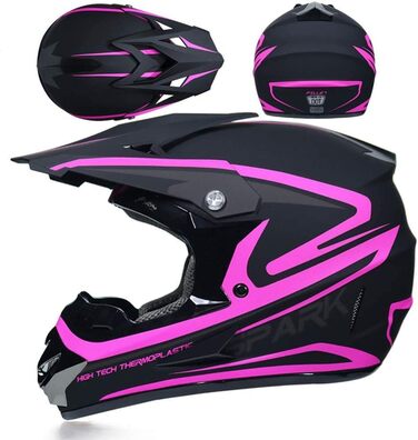 Набір шолом для мотокросу Fullface з маскою, окулярами та рукавичками, чорно-рожевий (L)
