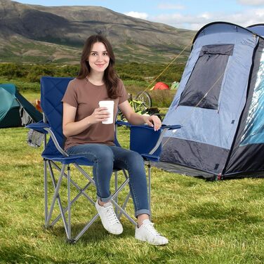 Крісло для кемпінгу Costway XXL, 227 кг, з підлокітниками та кишенею для напоїв, для відпочинку на природі, риболовлі, дачі, пляжу (Navy)