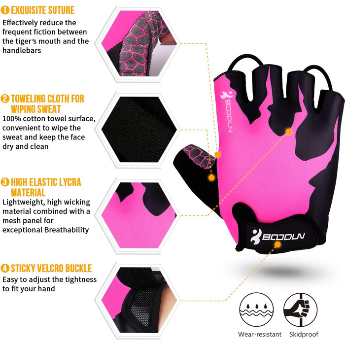 Рукавички для велосипеда, велоспорт, гірський велосипед, антиковзаючі, амортизуючі, сигнальний колір, унісекс, чоловічі, жіночі, рожевий S