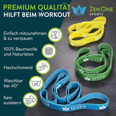 Спортивні гумові стрічки ZenOne Sports® для фітнесу (6 рівнів опору) + посібник з тренувань | Еспандери з тканини для силових вправ, розминки та реабілітації