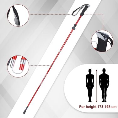 Трекінгові палиці VINATO: телескопічні, розкладні, для чоловіків та жінок, комплект 2 шт. (червоні)