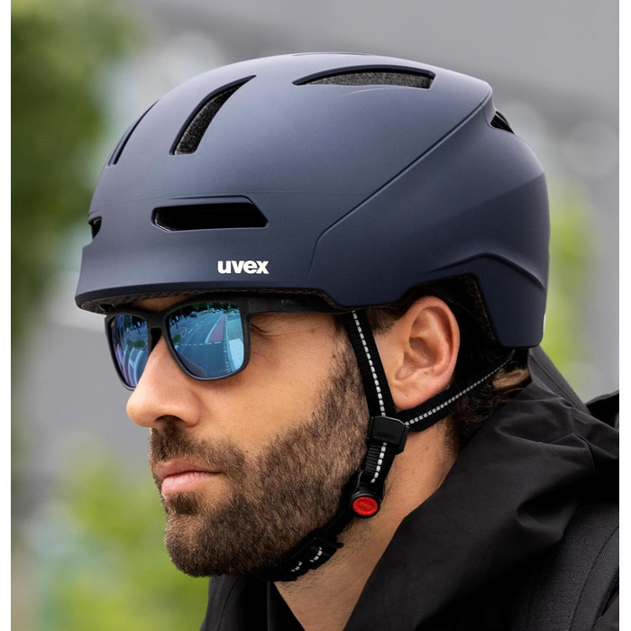 Велосипедний шолом uvex Urban Planet LED, чорний матовий, для жінок і чоловіків, 58-61 см, екологічний