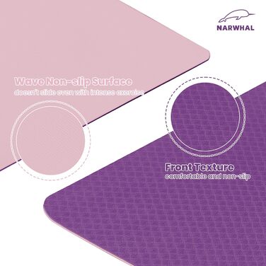 Килимок для йоги Narwhal TPE, 190x80 см, антиковзаючий, фіолетовий/рожевий