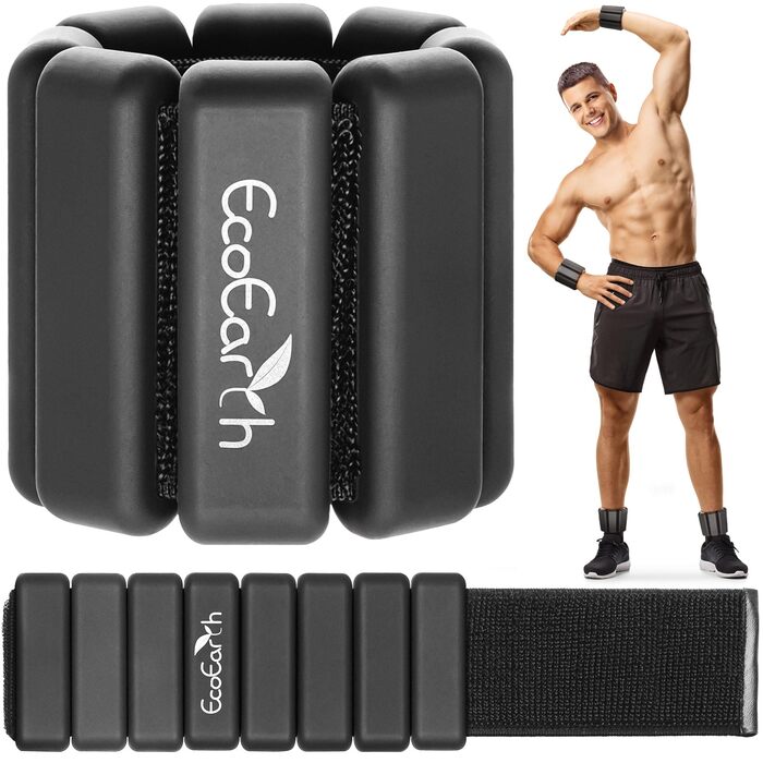 Набір вагів для зап'ястя та кісточки EcoEarth (2 шт., 450 г) - регульовані фітнес-стрічки, чорний колір