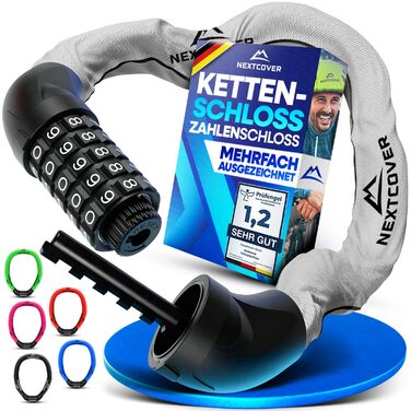 NEXTCOVER LockOne: надійне велозамкa з ключем - висока безпека, міцна ланцюгова конструкція, 3 ключі (відбиваючий, кодовий замок)