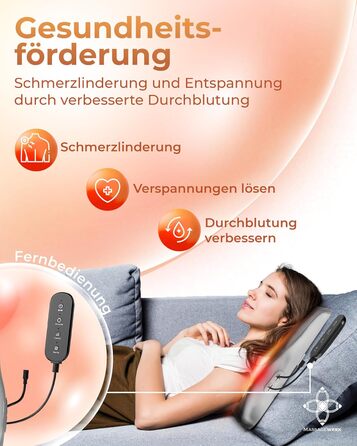 Масажер Shiatsu MASSAGEWERK для спини та шиї, електричний з підігрівом, ергономічний, для зняття м'язового болю та напруги, сірий